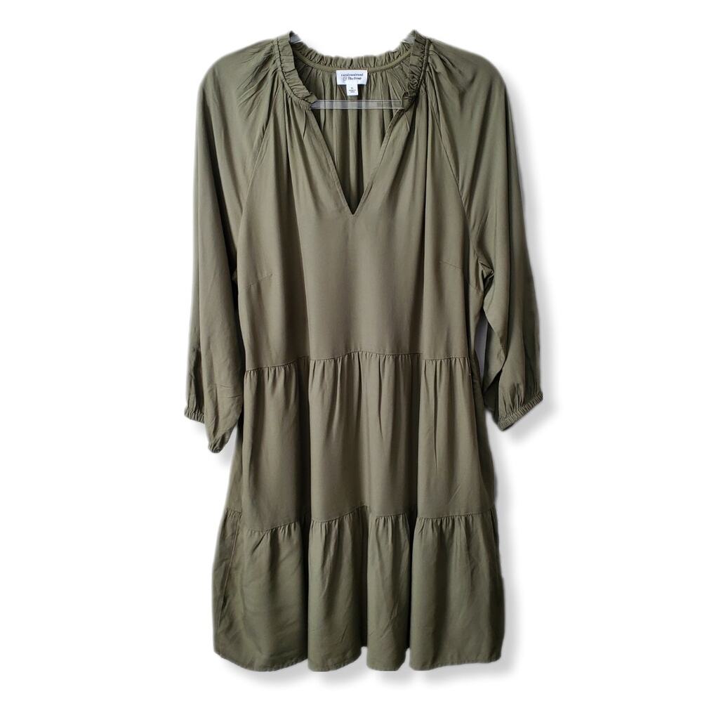 Carolyn Mirand The Drop Boho Tiered Midi Dress XL Green Hippie Lagenlook Flaw